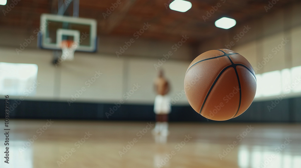 A lonely person is playing basketball in an indoor gym, with a close-up of the basketball hitting the ground and bouncing back. It showcases the love for basketball and the hard work. A lonely person is playing basketball in an indoor gym, with a close-up of the basketball hitting the ground and bouncing back. It showcases the love for basketball and the hard work.