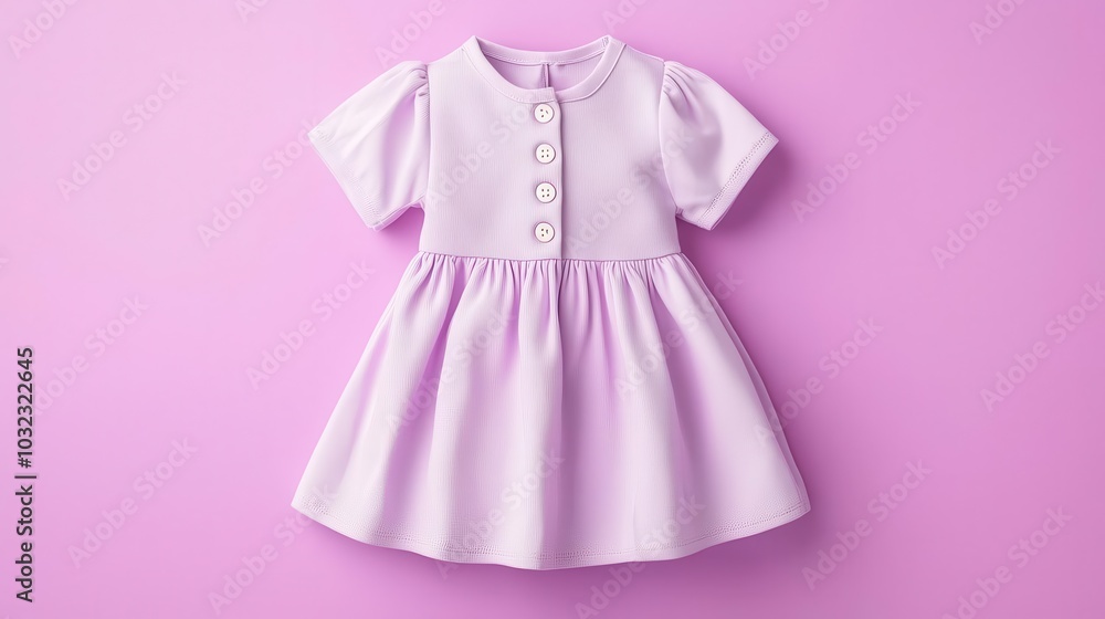 Mockup of toddler dress with button details, solid pastel lilac backdrop, fashion template Mockup of toddler dress with button details, solid pastel lilac backdrop, fashion template