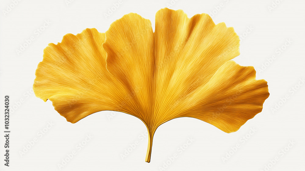 Yellow Ginkgo Leaf Illustration with Simple Details on Light Background Yellow Ginkgo Leaf Illustration with Simple Details on Light Background