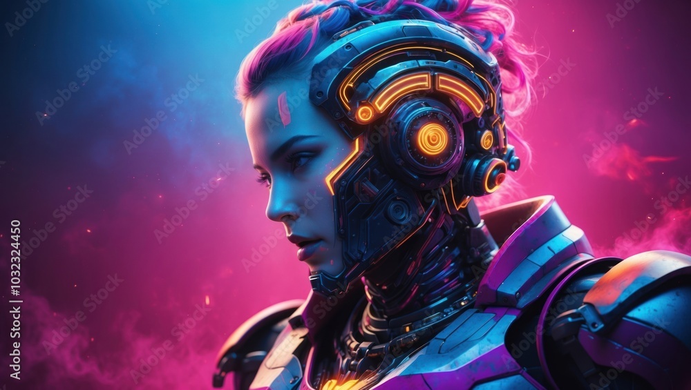 Woman robot AI, neon style Woman robot AI, neon style