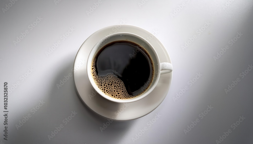 Top-Down View of a Steaming Cup of Black Coffee on a Bright Surface. Morning Brew in Minimalist White Mug, Warmth and Tranquility in Soft Natural Lighting for Lifestyle, Culinary, or Beverage Concepts Top-Down View of a Steaming Cup of Black Coffee on a Bright Surface. Morning Brew in Minimalist White Mug, Warmth and Tranquility in Soft Natural Lighting for Lifestyle, Culinary, or Beverage Concepts