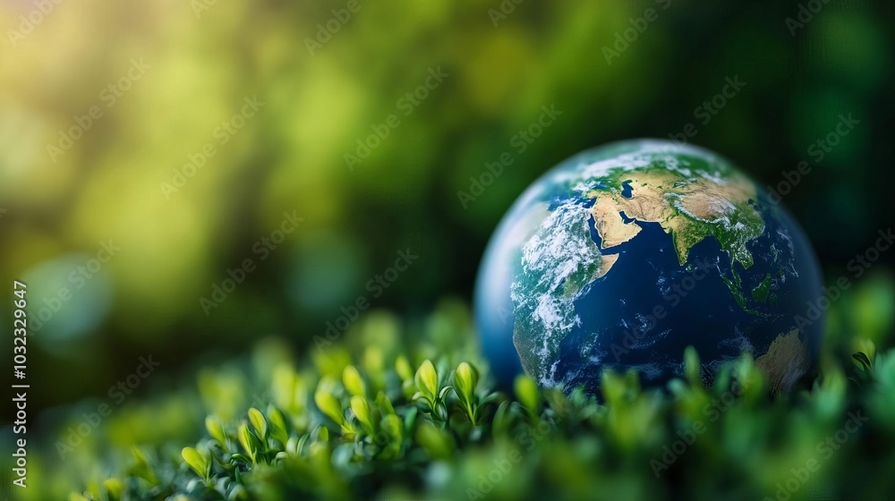 Globe resting on lush green grass Globe resting on lush green grass