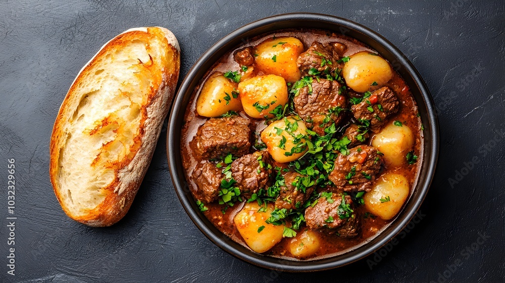 Hearty Beef Stew with Crusty Bread A Comforting and Satisfying Meal Perfect for a Cozy Winter or Autumn Evening The Rich Slow Cooked Broth and Tender Beef Are Complemented by the Warm Crusty Bread Hearty Beef Stew with Crusty Bread A Comforting and Satisfying Meal Perfect for a Cozy Winter or Autumn Evening The Rich Slow Cooked Broth and Tender Beef Are Complemented by the Warm Crusty Bread