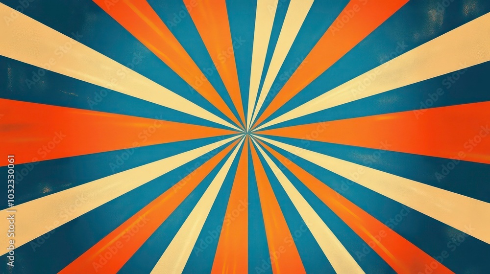 Fototapeta premium Retro Vintage Sunburst Pattern with Red, Blue, and Yellow Stripes.