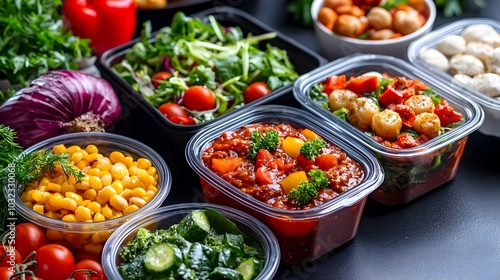 Meal Prep Containers Filled with Healthy Homemade Soups Stews and Salads for a Balanced and Nourishing Diet