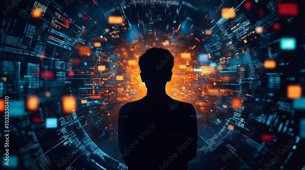 Online Privacy person surrounded by their digital footprint in the form of social media posts, emails, and browsing history, emphasizing the need for privacy protection, Generative AI Online Privacy person surrounded by their digital footprint in the form of social media posts, emails, and browsing history, emphasizing the need for privacy protection, Generative AI