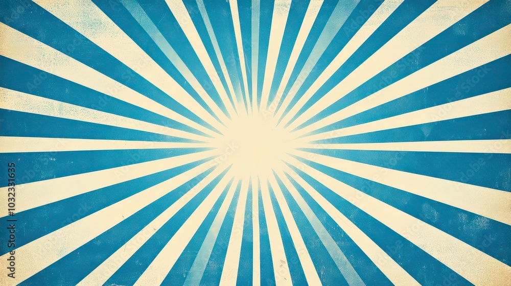 Obraz premium Vintage blue and white sunburst background with grunge texture.