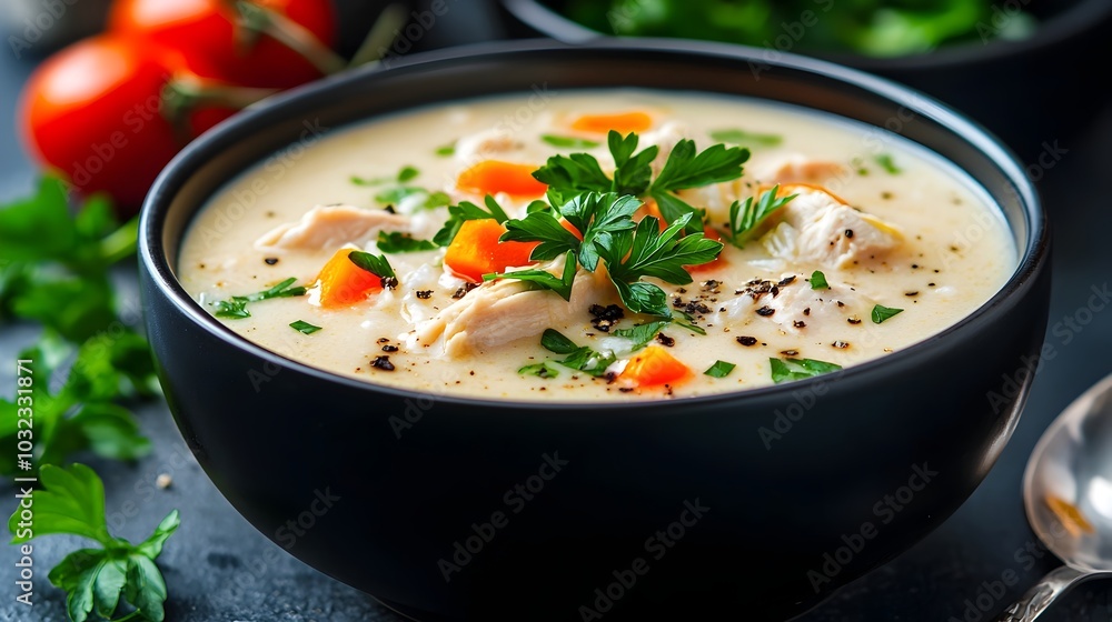 Creamy and Nourishing Chicken and Rice Soup Simmered to Perfection in a Slow Cooker Beautifully Garnished with Fresh Aromatic Herbs Creamy and Nourishing Chicken and Rice Soup Simmered to Perfection in a Slow Cooker Beautifully Garnished with Fresh Aromatic Herbs