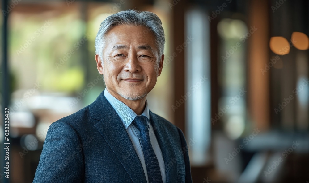 Senior Mature Asian businessman in formal wear portrait of confident businessman in office professional business attire, emphasizing confidence and, Generative AI Senior Mature Asian businessman in formal wear portrait of confident businessman in office professional business attire, emphasizing confidence and, Generative AI