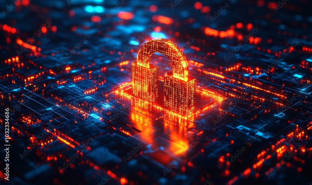 Fototapeta premium Digital Fortress: An abstract representation of cybersecurity with binary code forming an impenetrable fortress, symbolizing the protection of digital, Generative AI