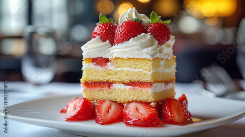 Strawberry shortcake with fresh whipped cream vibrant