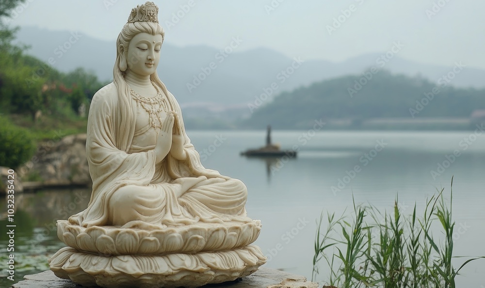 Guanyin in a scene of healing and nurturing, embodying the essence of compassion and mercy, Generative AI Guanyin in a scene of healing and nurturing, embodying the essence of compassion and mercy, Generative AI