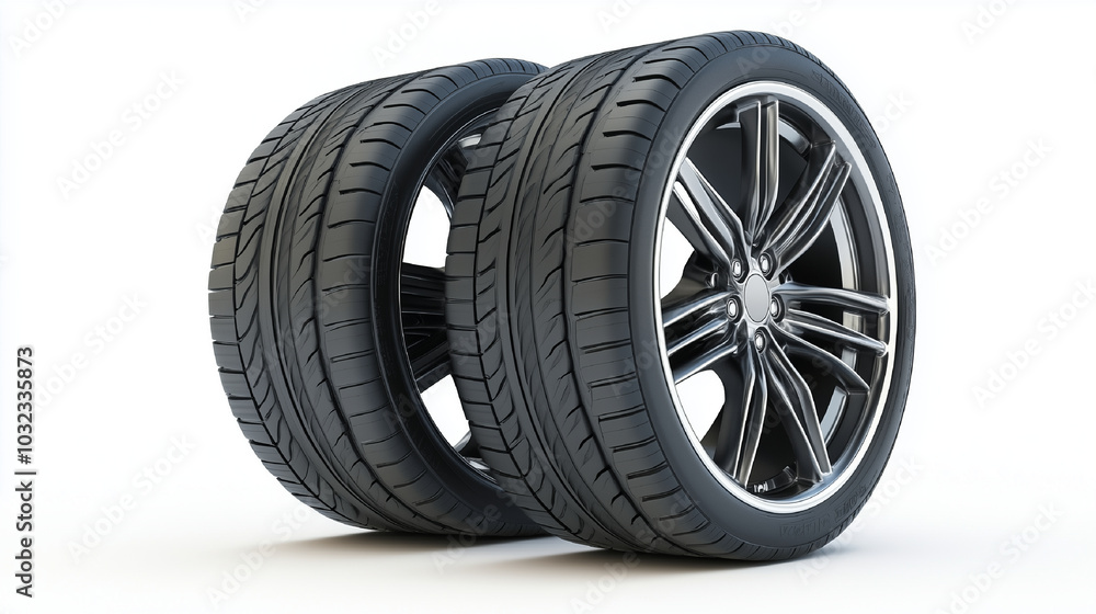 Obraz premium wheels tires and discs car tire isolated on white background