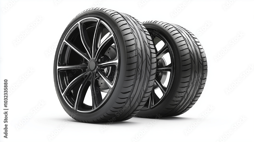 Obraz premium wheels tires and discs car tire isolated on white background