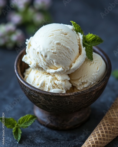 Vanilla ice cream in minimalist style with smooth texture and delicate taste