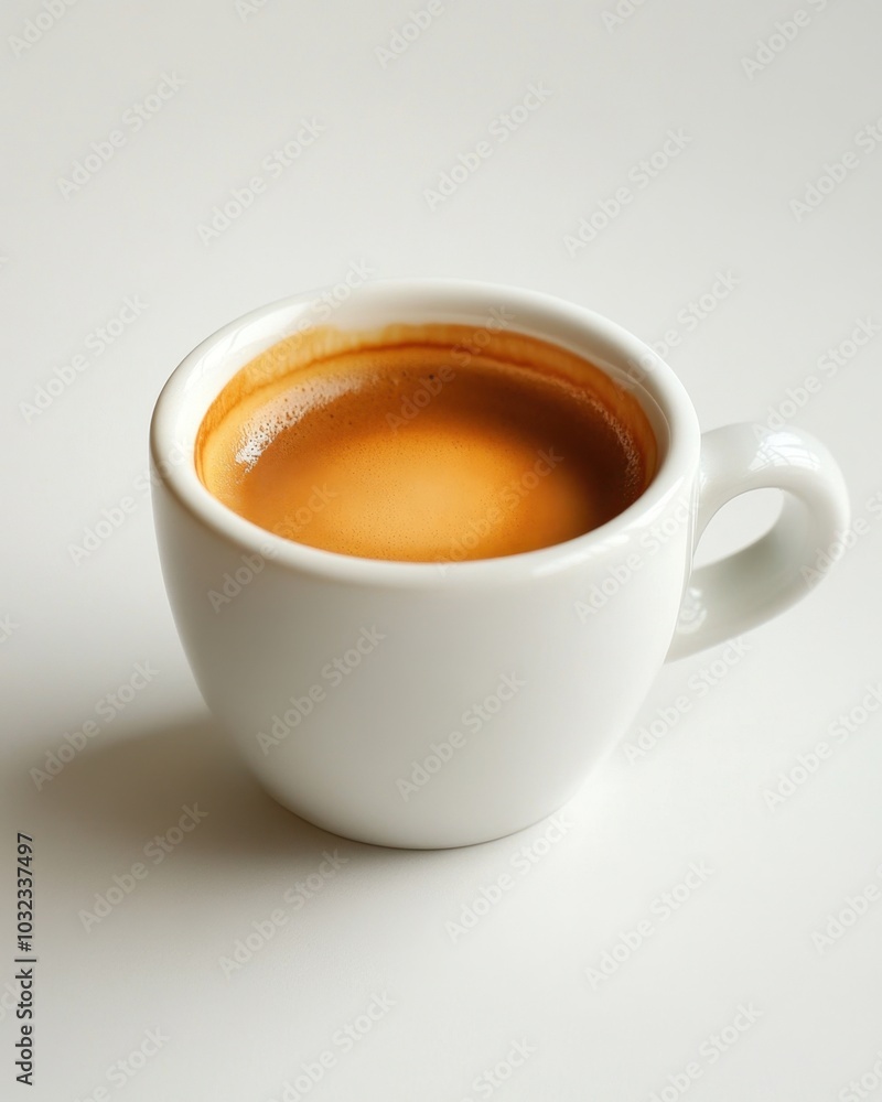 Rich espresso coffee shot with perfect crema in a minimalist white ceramic cup
Rich espresso coffee shot with perfect crema in a minimalist white ceramic cup