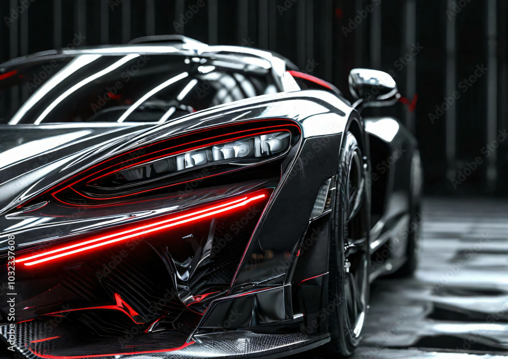 Shiny glossy horizontal format showroom sports car with front view to promote luxury cars and lifestyle. Shiny glossy horizontal format showroom sports car with front view to promote luxury cars and lifestyle.