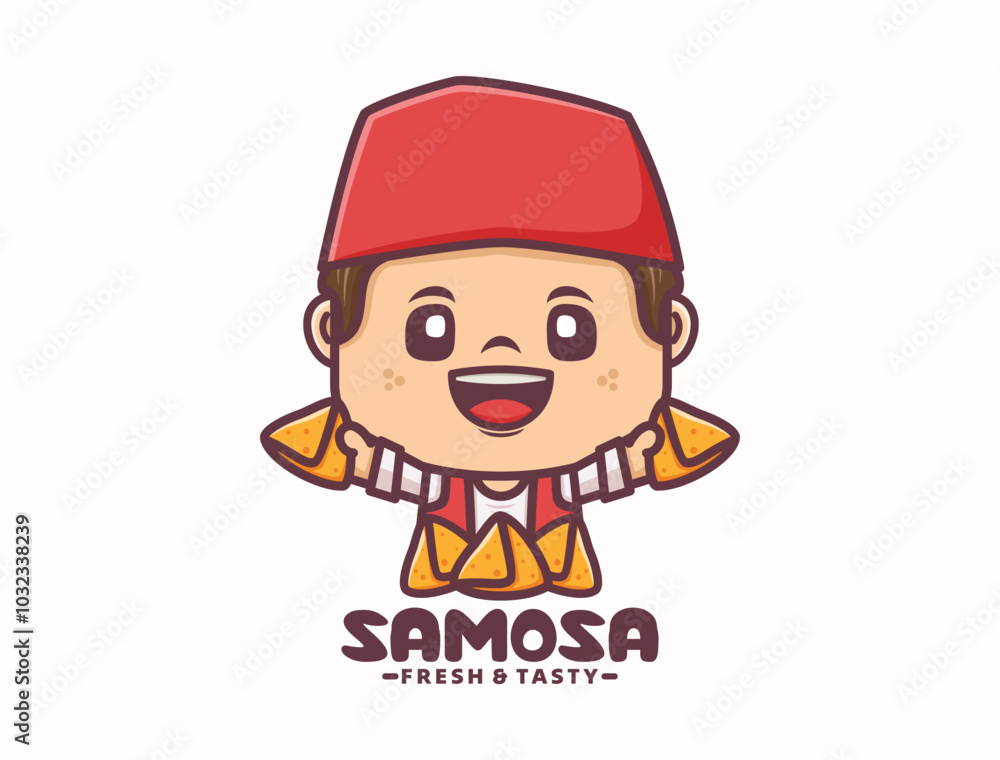 Samosa cartoon mascot design. food logo template Samosa cartoon mascot design. food logo template