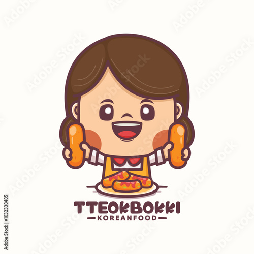 cute woman cartoon mascot design with korean food tteokbokki