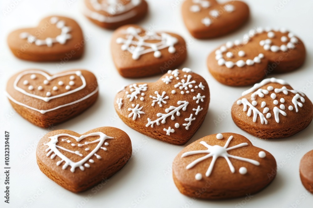 Traditional Lebkuchen gingerbread cookies with icing on a minimalist white surface
Traditional Lebkuchen gingerbread cookies with icing on a minimalist white surface