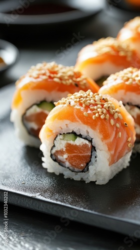 Wallpaper Mural Experience vibrant sushi rolls with fresh salmon and sesame seeds for sushi lovers  delight. Torontodigital.ca