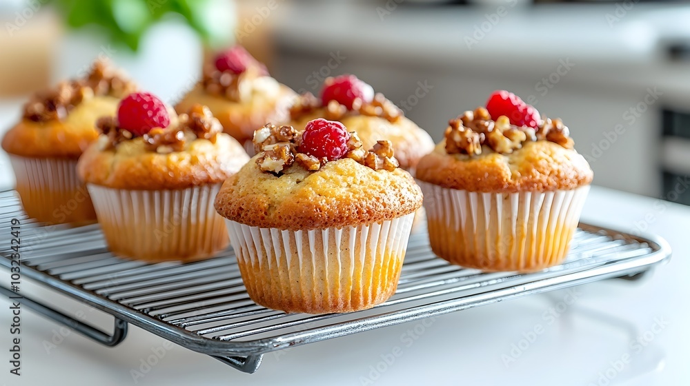 Freshly baked muffins in a variety of flavors including blueberry chocolate and cinnamon streusel cooling on a rack in a warm cozy kitchen setting Freshly baked muffins in a variety of flavors including blueberry chocolate and cinnamon streusel cooling on a rack in a warm cozy kitchen setting