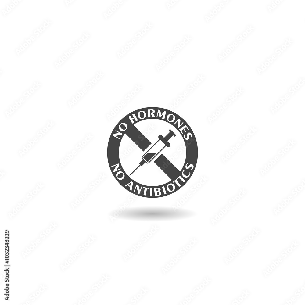 No antibiotics, hormones free icon with shadow No antibiotics, hormones free icon with shadow