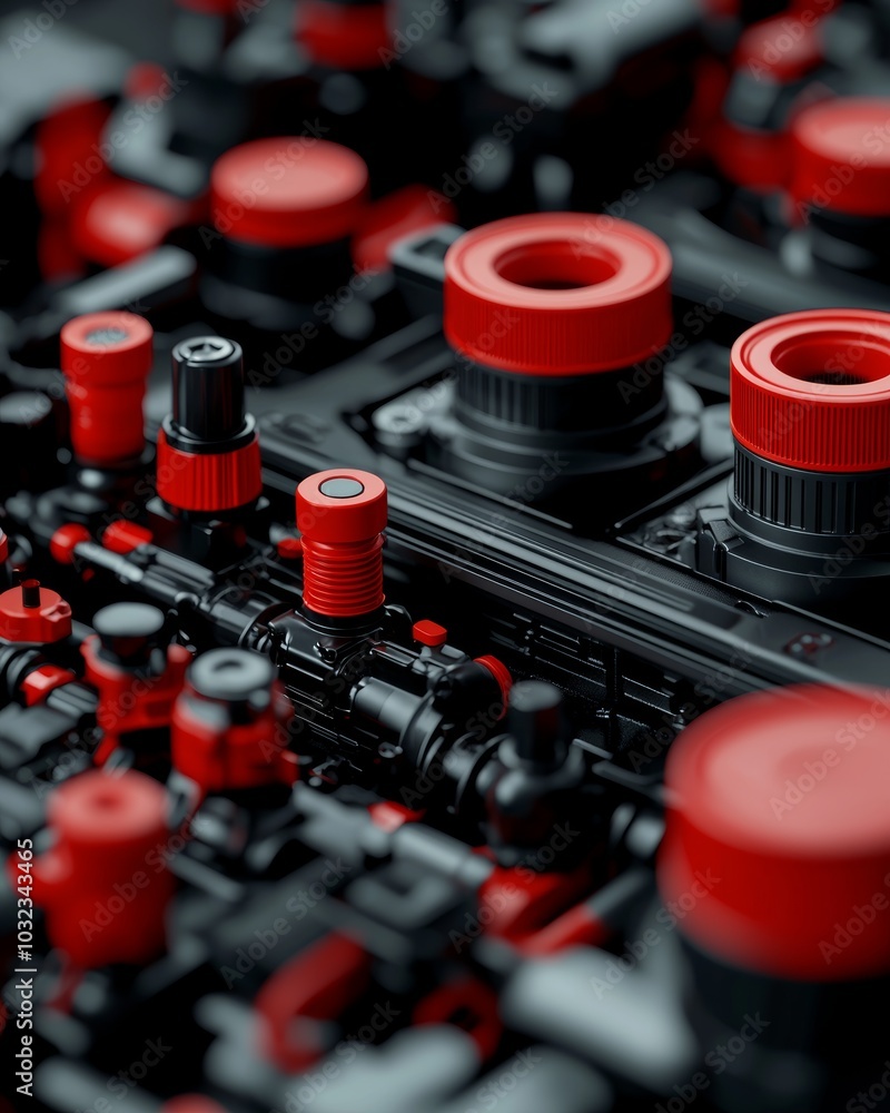 Naklejka premium Red and Black Mechanical Components Close-Up