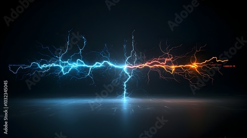 Multicolored electrical sparks glowing and branching out in sharp lightning like forms isolated on a transparent background for high energy futuristic visuals