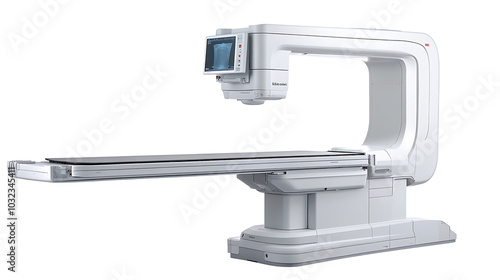 X-ray Machine: A digital X-ray machine, mounted on a movable arm, features a large flat panel detector. 