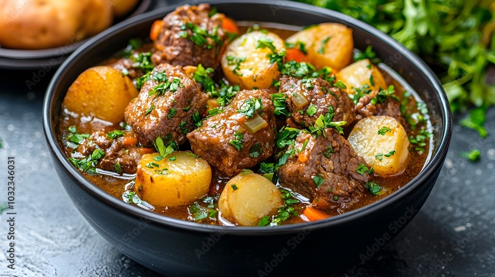 A slow cooker filled with a rich savory beef stew simmering with tender chunks of beef and an array of fresh root vegetables creating a comforting and nourishing dish perfect for a cozy winter meal A slow cooker filled with a rich savory beef stew simmering with tender chunks of beef and an array of fresh root vegetables creating a comforting and nourishing dish perfect for a cozy winter meal