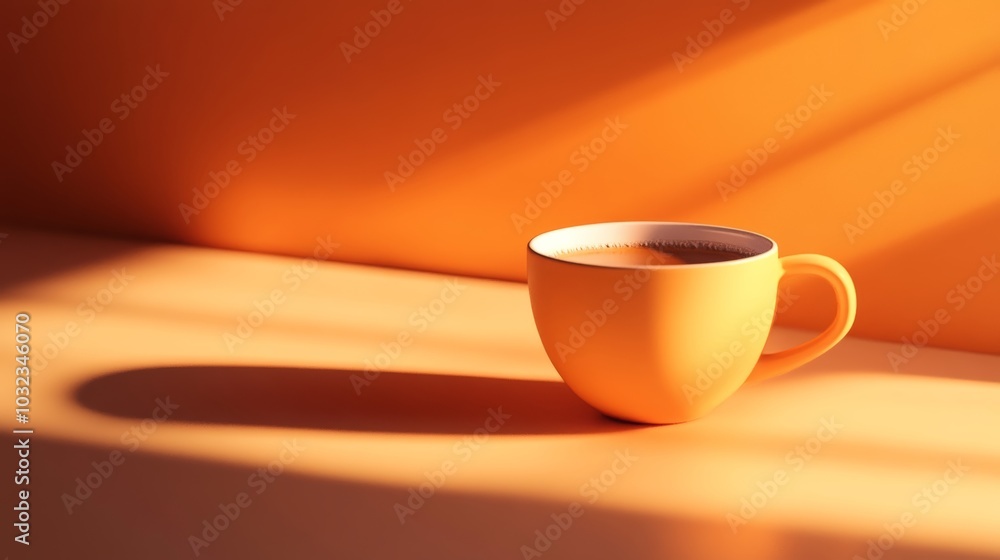 One cup of coffee on plain table, warm lighting, cozy minimalism One cup of coffee on plain table, warm lighting, cozy minimalism