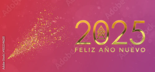 Christmas card in Spanish. Happy New Year 2025. Feliz año nuevo