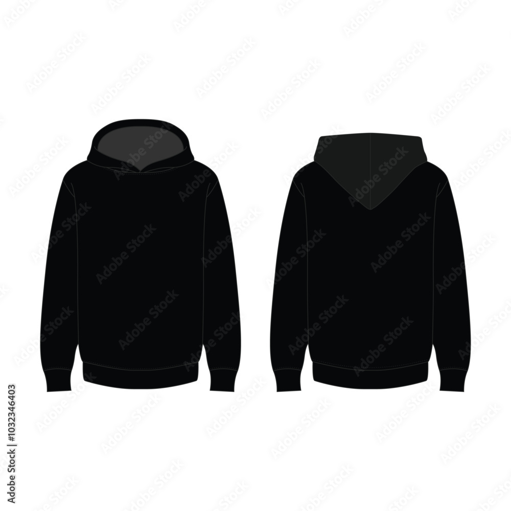 Men's black blank hoodie template showcasing both sides on an invisible mannequin. Isolated on a white background, perfect for design mockups and print projects. Men's black blank hoodie template showcasing both sides on an invisible mannequin. Isolated on a white background, perfect for design mockups and print projects.