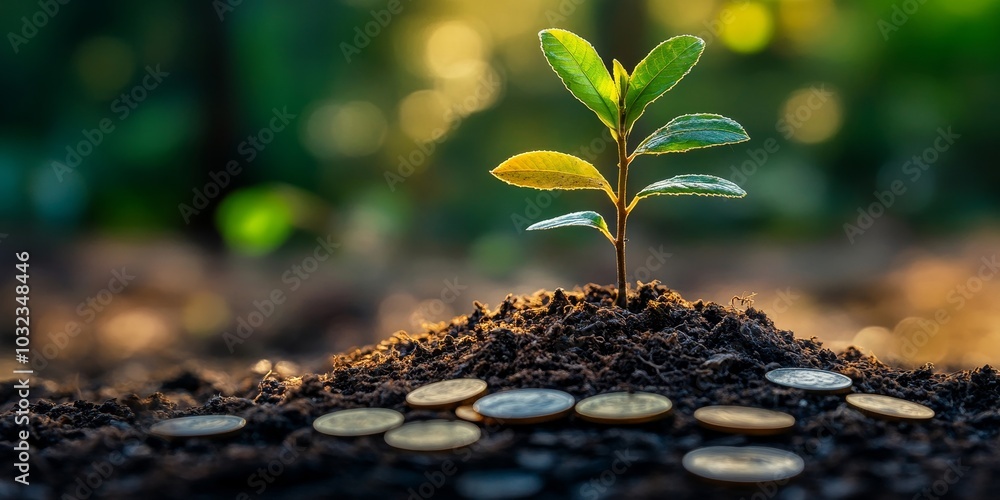 Tree grows on a pile of coins concept of profit saving for the future of investment and business growth for financial prosperity and sustainable, Generative AI Tree grows on a pile of coins concept of profit saving for the future of investment and business growth for financial prosperity and sustainable, Generative AI