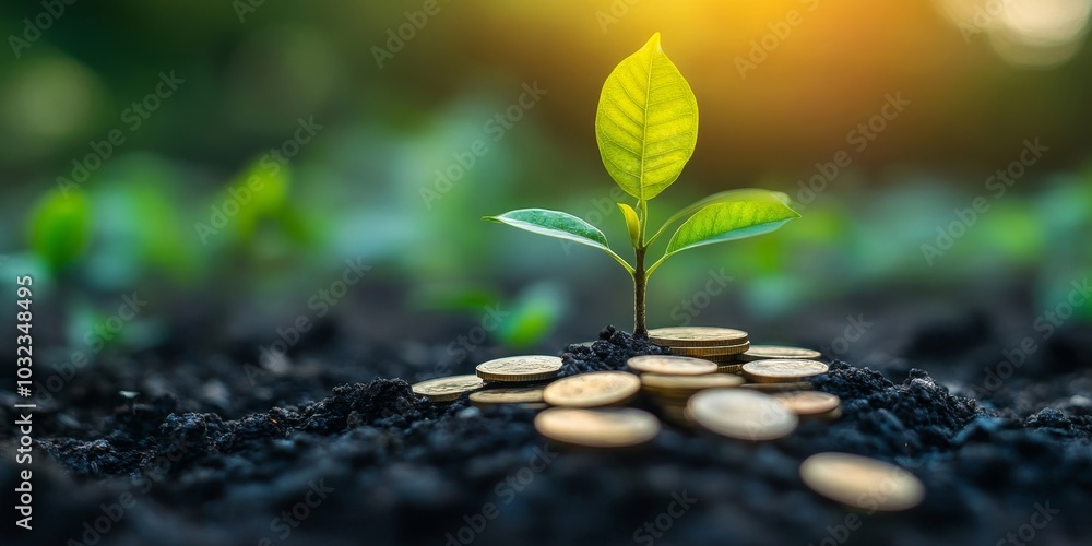 Tree grows on a pile of coins concept of profit saving for the future of investment and business growth for financial prosperity and sustainable, Generative AI Tree grows on a pile of coins concept of profit saving for the future of investment and business growth for financial prosperity and sustainable, Generative AI