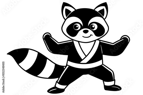 Cute Raccoon Peanut  practicing karate Cartoon vector