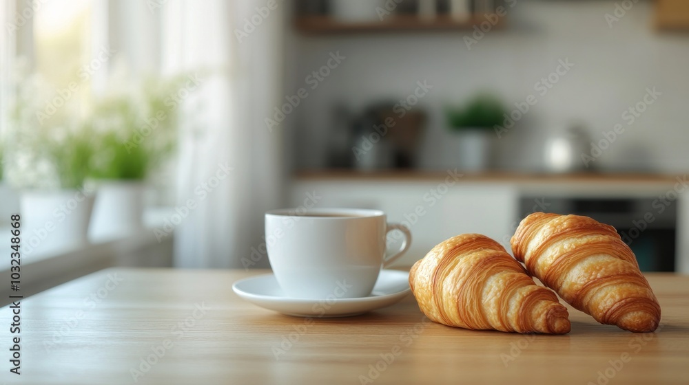 Coffee and Croissants on a Table Coffee and Croissants on a Table