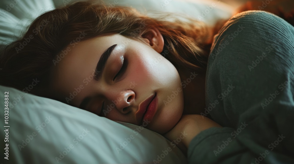 A close-up of a person sleeping on their side, hugging a pillow, with a serene expression, capturing the essence of relaxation and deep rest. A close-up of a person sleeping on their side, hugging a pillow, with a serene expression, capturing the essence of relaxation and deep rest.