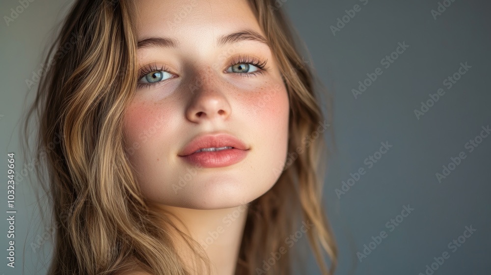 Portrait of a person with minimal makeup in soft, natural lighting, showcasing authentic beauty Portrait of a person with minimal makeup in soft, natural lighting, showcasing authentic beauty