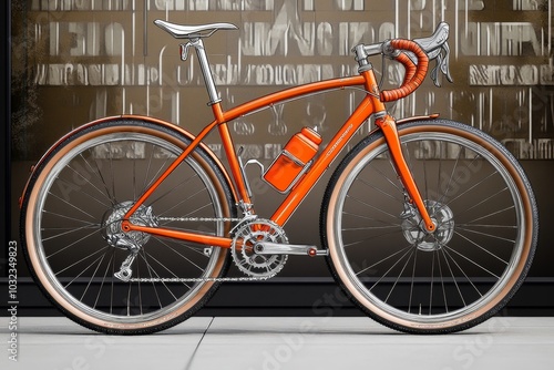 Retro race bike with drop handlebars, drawn with vintage-inspired typography in the background