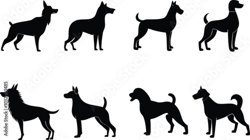 Set of Dog breeds vector silhouette in white background