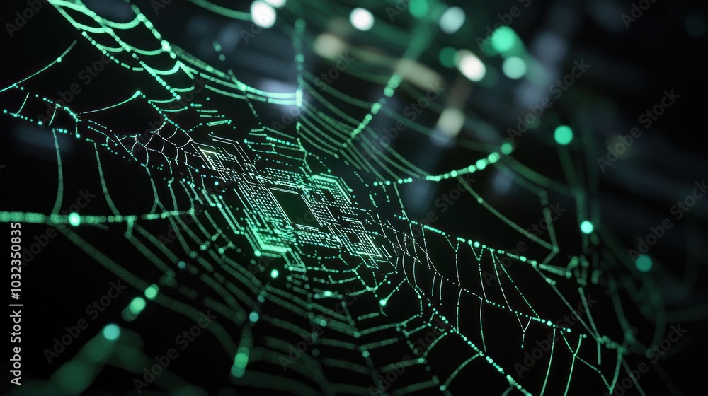 Matrix of Connectivity: Green Circuit Web Aesthetic Matrix of Connectivity: Green Circuit Web Aesthetic