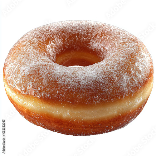 Golden-Brown Sugar-Dusted Doughnut Isolated on White - A Sweet Treat photo