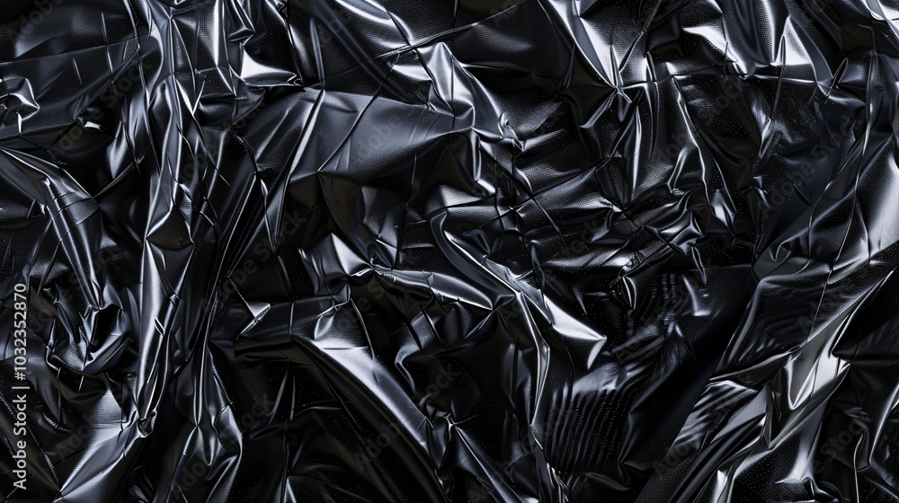 A crumpled plastic sheet against a dark background, creating a pattern of light and shadow. A crumpled plastic sheet against a dark background, creating a pattern of light and shadow.