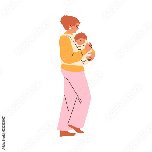 A vector illustration of a mother putting her child to sleep, emphasizing comfort