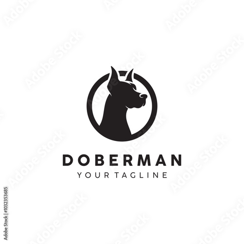 Doberman dog head silhouette inside circle logo vector illustration