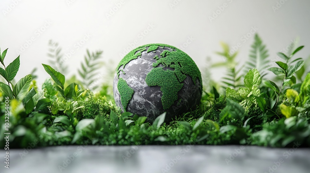 Earth Day sleek modern style simple design with a globe surrounded by green eco symbols representing ecology and environmental protection clean white background for a minimalist approach Earth Day sleek modern style simple design with a globe surrounded by green eco symbols representing ecology and environmental protection clean white background for a minimalist approach