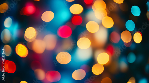 Colourful bokeh. Blurred city lights. Christmas background.