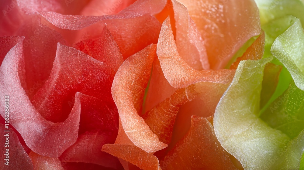 Close-Up of Colorful Rose Petals with Soft Textures in Pastel Shades Close-Up of Colorful Rose Petals with Soft Textures in Pastel Shades